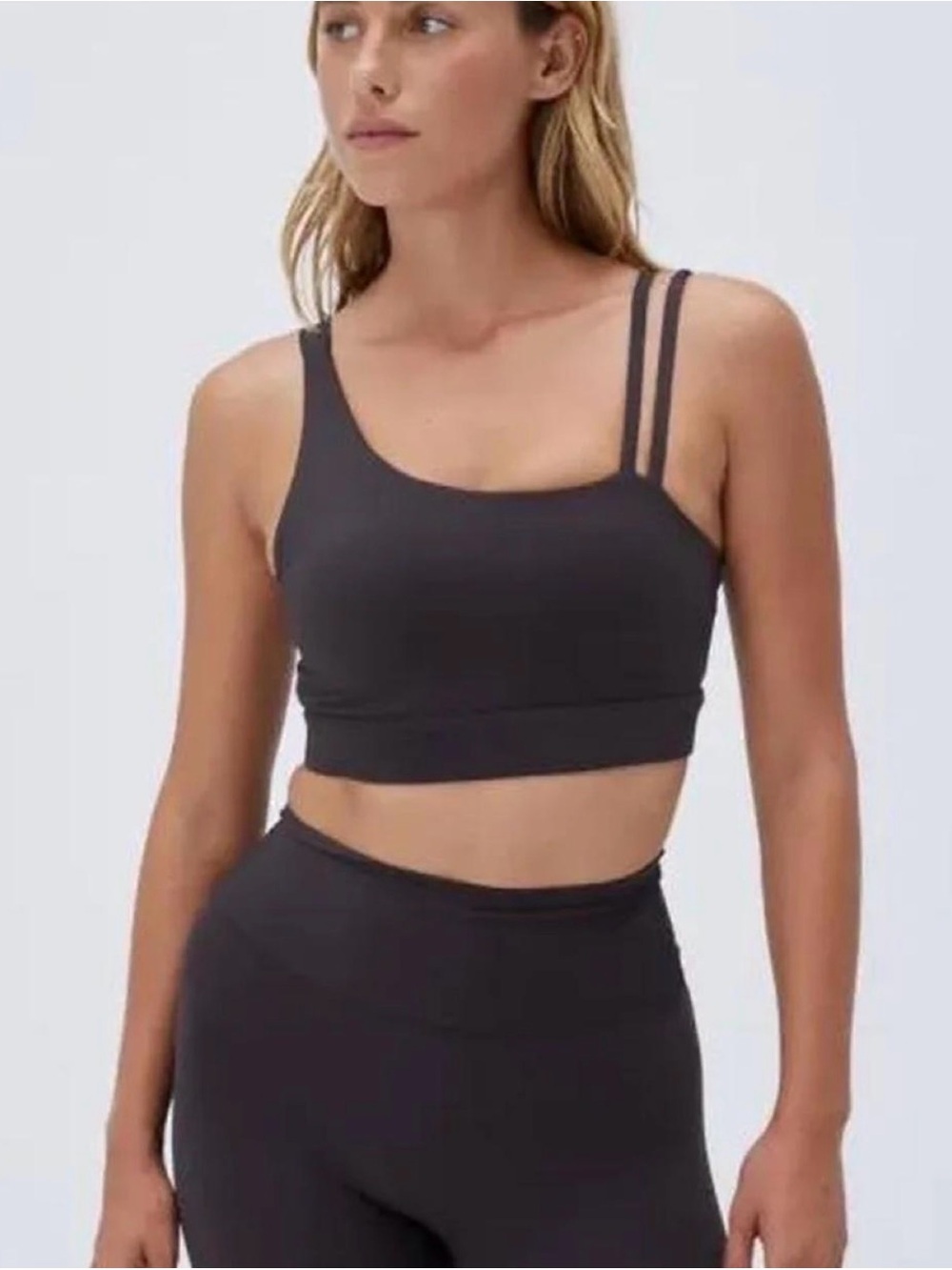 Adanola Asymmetric Double-Strap Sports Bra - Coffee Bean